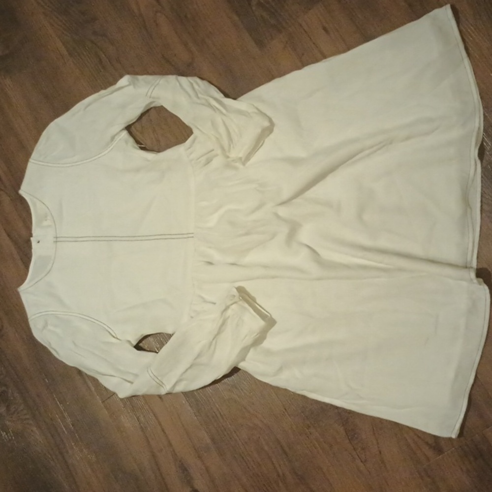 All:row White Fitted Babydoll Long Sleeve Mini Dress W/ Contrast Stitch A38